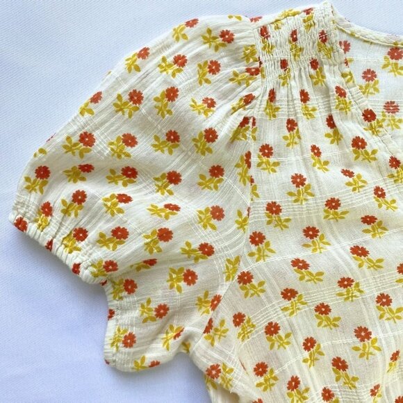 MADEWELL SOPHIA IVORY WHITE FLORAL GAUZE TOP IN WILD CALENDULA BLOCK PRINT - M - Picture 11 of 13